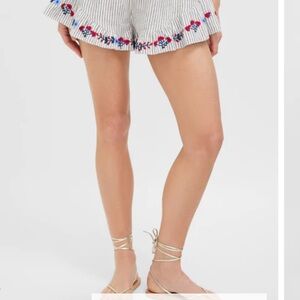 Tuckernuck Jill Striped Shorts with Red and Blue Embroidery